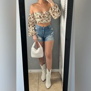 Paisley Lace up corset bustier crop top XS boho western rodeo festival country